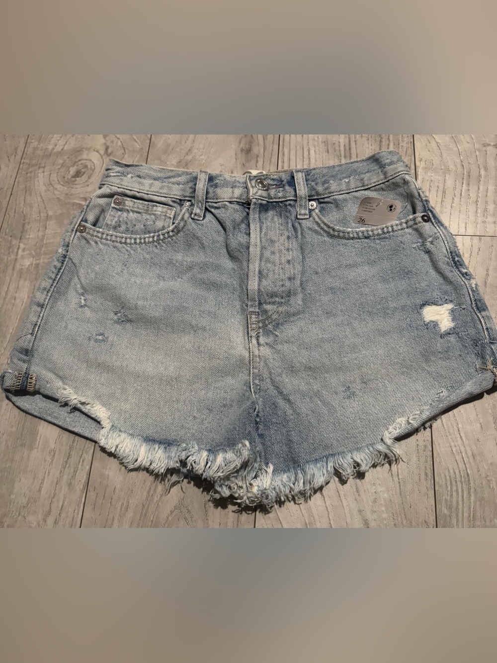 Free People Light Blue Frayed Hem Denim Shorts